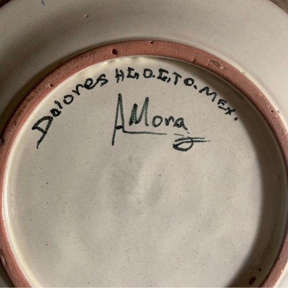Dalores Hidalgo Folk Art Mexican Pottery Plate 8" Amora Fish Signed - Picture 4 of 8